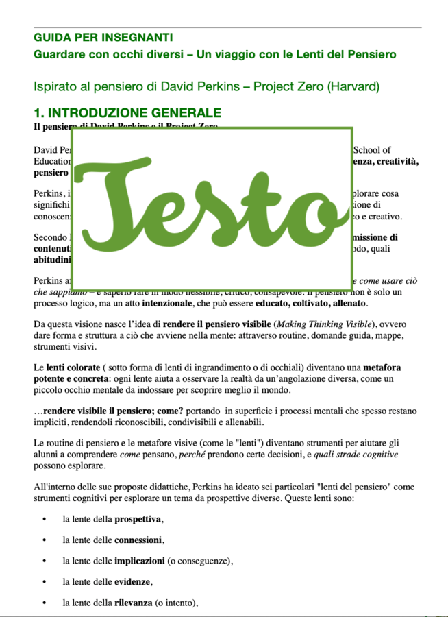 Le Lenti del Pensiero – Un percorso per educare lo sguardo e la mente: accoglienza e gestione del gruppo classe