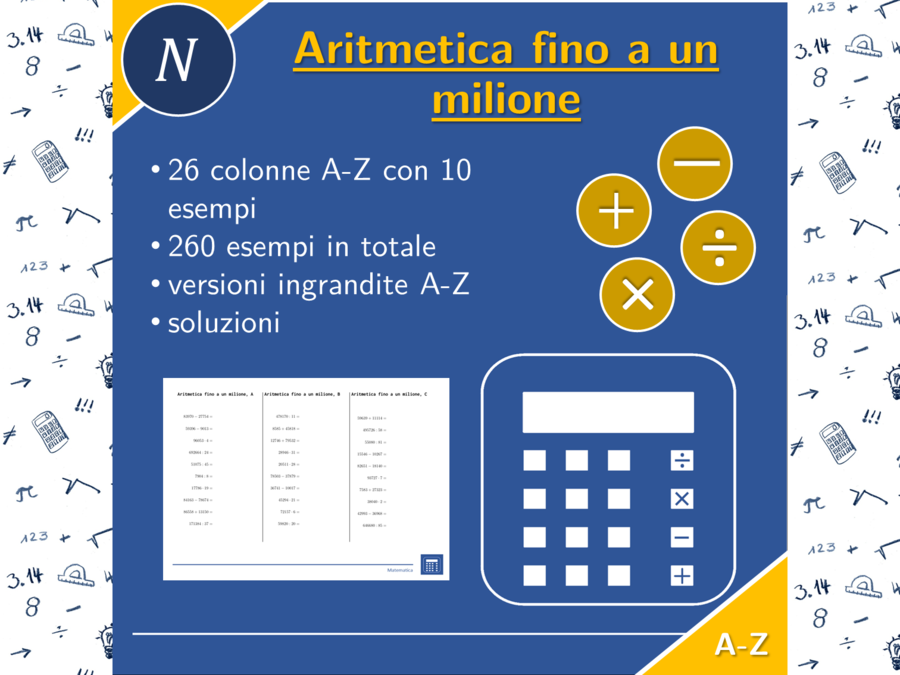 Aritmetica fino a un milione | matematica | 26 colonne