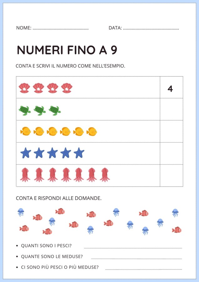 SCHEDE DIDATTICHE MATEMATICA • Calcolo, Numeri e Operazioni Visive (Prima Elementare)
