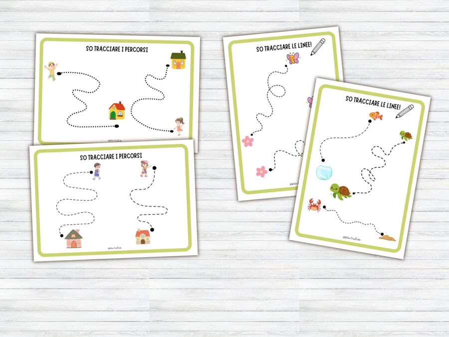 60 Schede di Pregrafismo e Tratteggio per Scuola Infanzia e Prima Elementare | Attività di Motricità Fine, Controllo della Matita e Disegni da Colorare | Prerequisiti Scrittura (PDF Stampabile No Prep)
