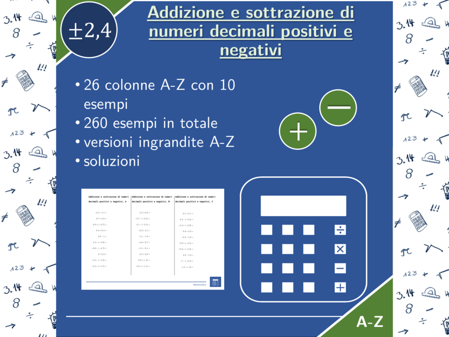 Addizione e sottrazione di numeri decimali positivi e negativi | matematica | 26 colonne