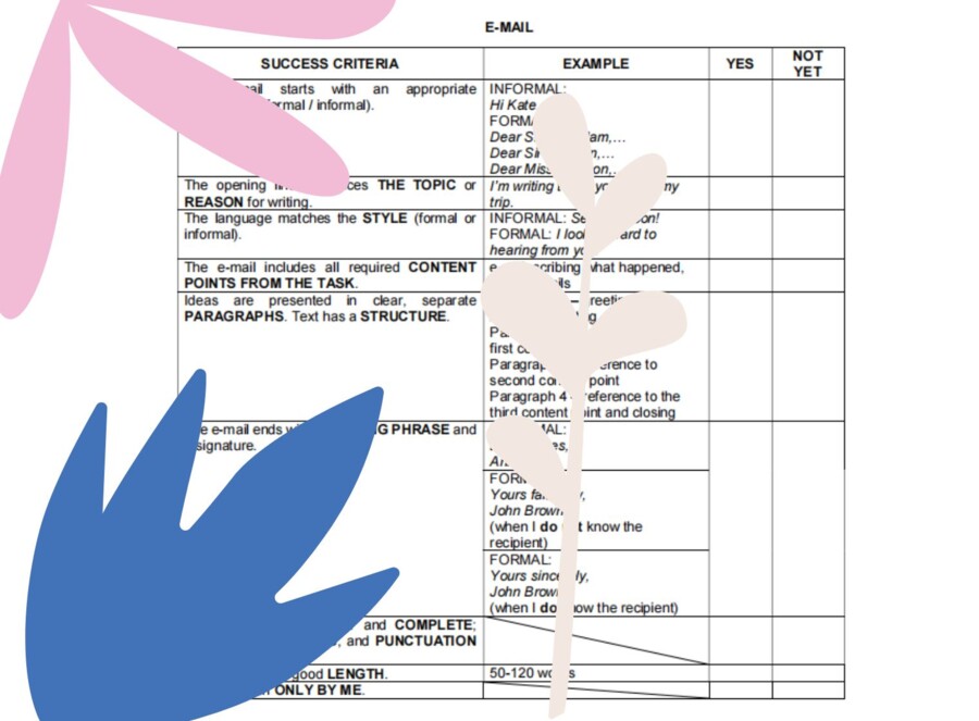 Criteri per la scrittura in lingua inglese – scuola primaria e scuola media | Success criteria for writing in English – primary and lower secondary schools