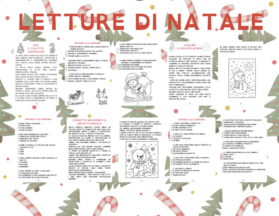 LETTURE DI NATALE IN STAMPATO MAIUSCOLO CON COMPRENSIONE DEL TESTO