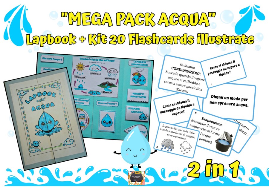 💧 MEGA PACK ACQUA: Lapbook Interattivo + 20 Flashcards illustrate
