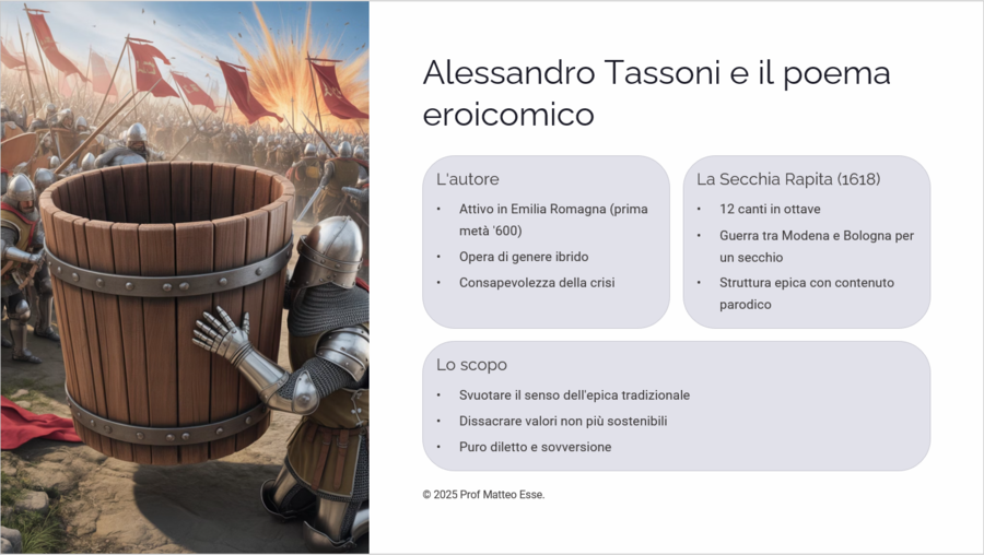 La Crisi del Poema Epico: Da Ariosto a Marino e Tassoni (PPTX Modificabile)