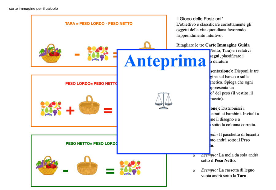 Peso Lordo, Peso Netto e Tara-Esperienze concrete, attività di laboratorio e strumenti operativi per fare e comprendere