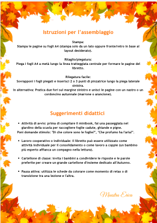IL MIO MINIBOOK DELL'AUTUNNO - Attività, giochi e letture in stampato maiuscolo (Classe 1^ e 2^)