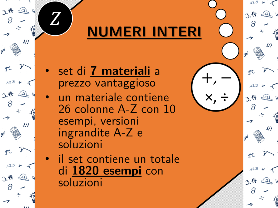 Numeri interi | matematica | pacchetto promozionale