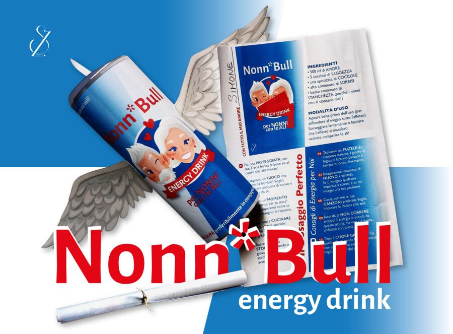 "NONN*BULL EnergyDrink per nonni con le ali" - Lattina + Ali + 3Cannucce