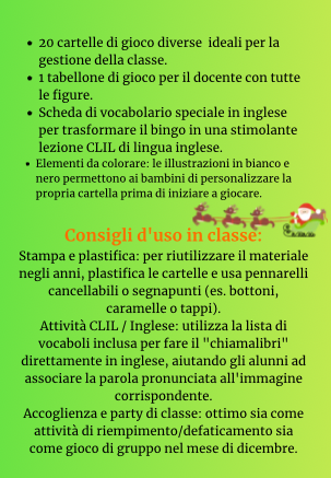 Christmas Bingo – Tombola di Natale in inglese per la Primaria (20 cartelle + tabellone + vocabolario)