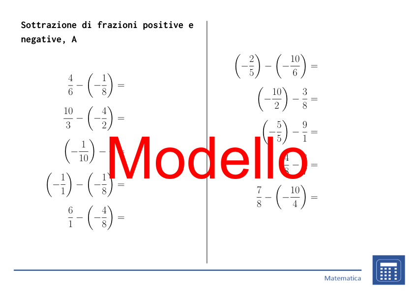 Sottrazione di frazioni positive e negative | matematica | 26 colonne