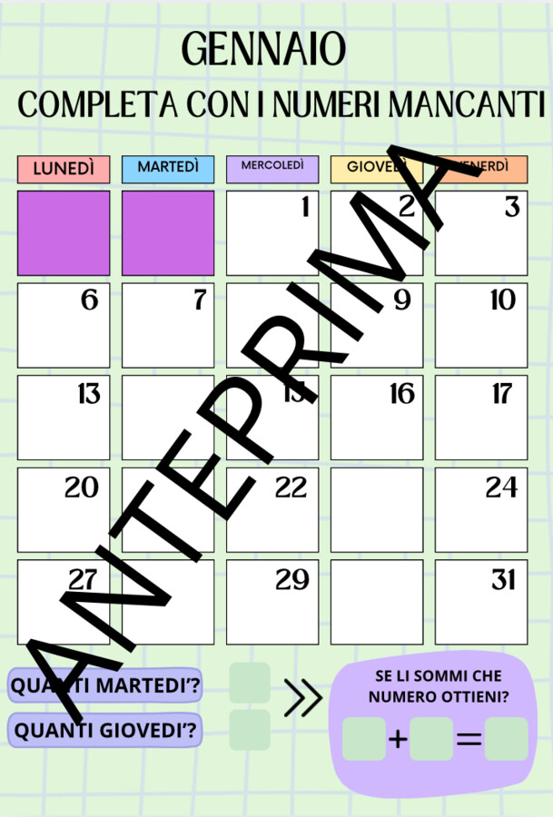 Calendario matematico/classe prima