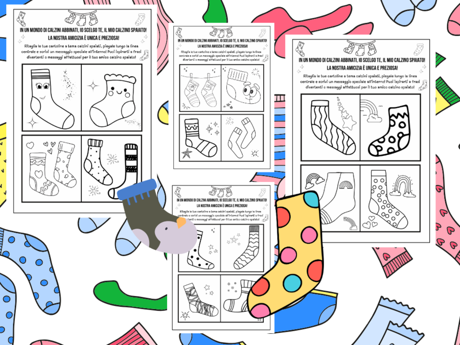 CARTOLINE GIORNATA CALZINI SPAIATI: scrivi un messaggio al tuo compagno amico calzino spaiato!