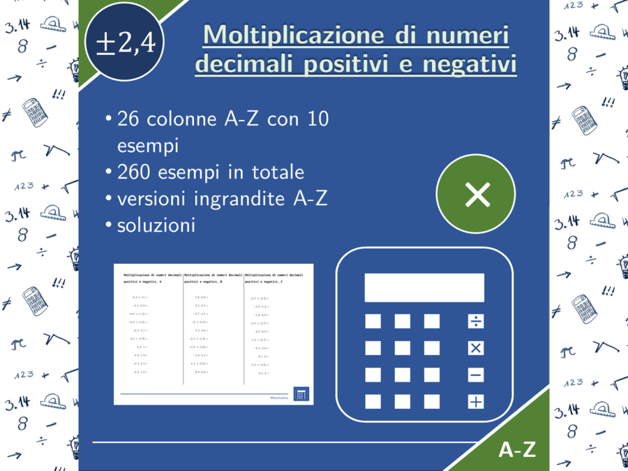 Moltiplicazione di numeri decimali positivi e negativi | matematica | 26 colonne