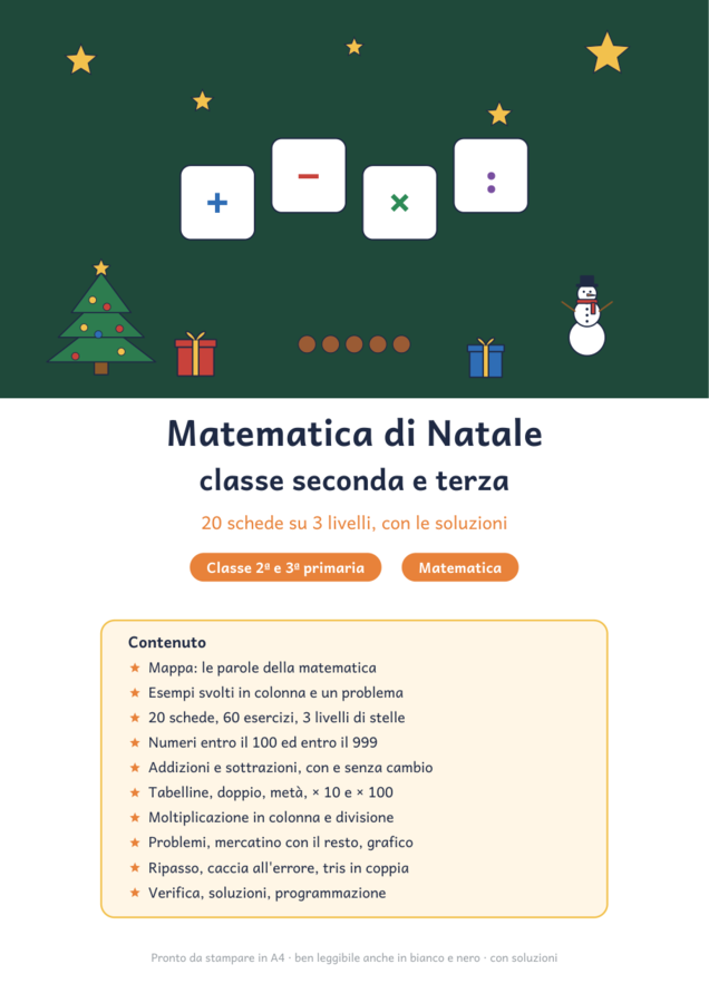 Matematica di Natale classe seconda e terza: 20 schede