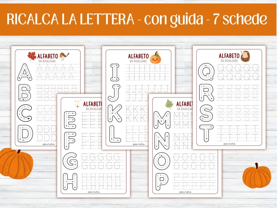 Quaderno dell'Alfabeto e Grafomotricità Autunnale (30 Pagine - Infanzia 5 anni, Cl. 1ª e BES/Sostegno) - Imparo le Lettere d'Autunno: 30 Schede di Grafomotricità, Tracciamento e Riconoscimento Lettere