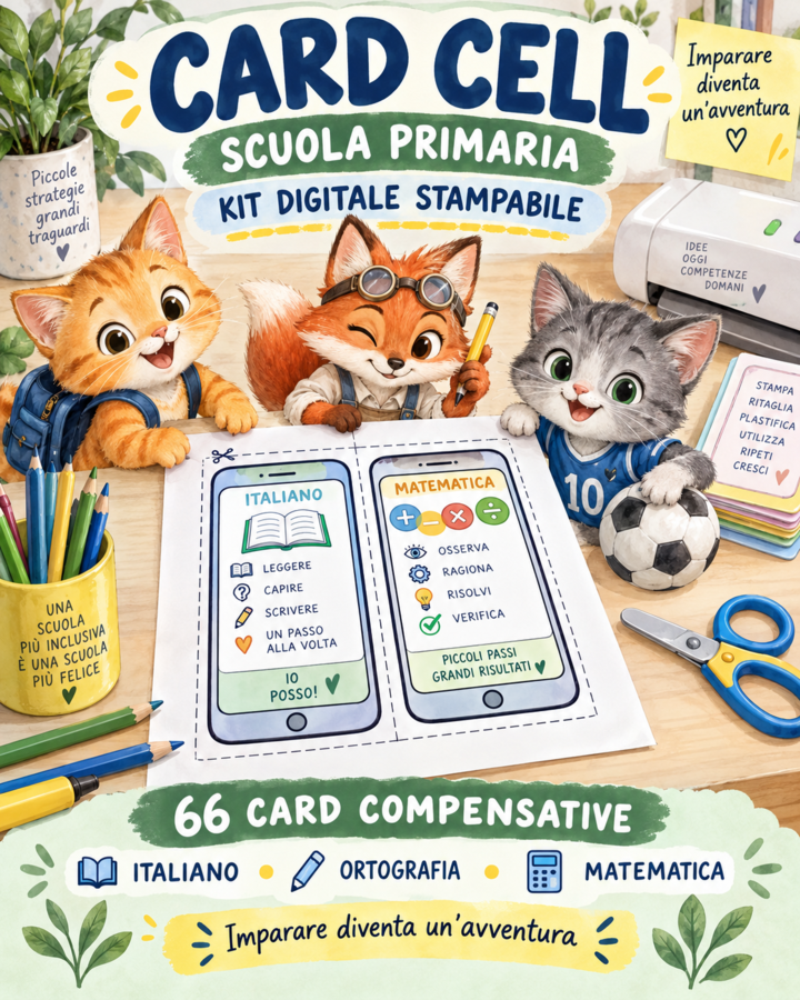 66 CARDCELL (ITALIANO MATEMATICA ) per alunni DSA e per tutta la classe