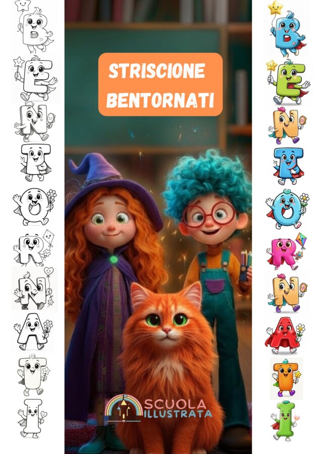 Striscione “Bentornati” con lettere mascotte