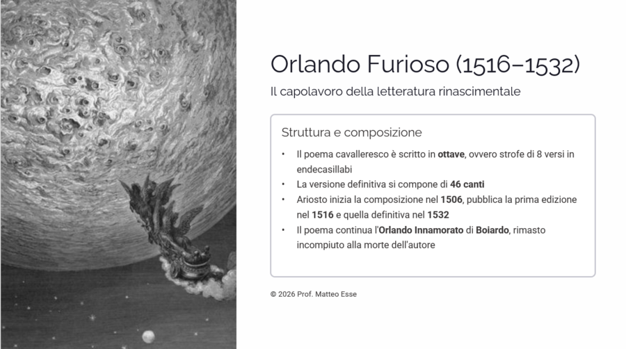 Ludovico Ariosto e l'Orlando Furioso: Lezione + Verifica (PPTX Modificabile)