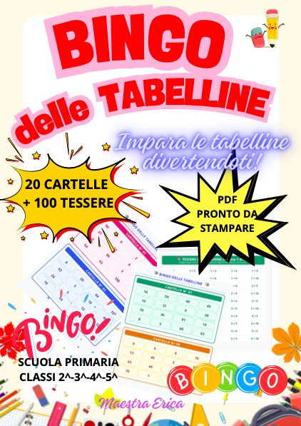 Bingo delle Tabelline (1-10) |- Gioco didattico da stampare - 20 cartelle + 100 tessere
