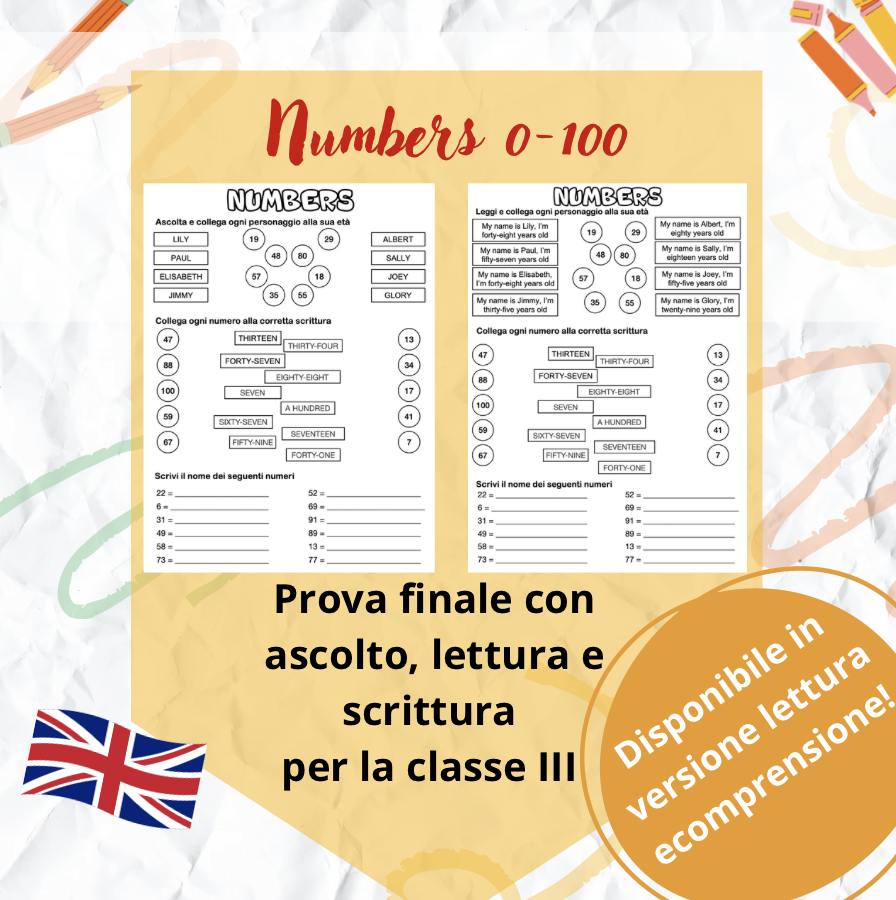 Numbers 0-100 - Inglese classe terza - Test