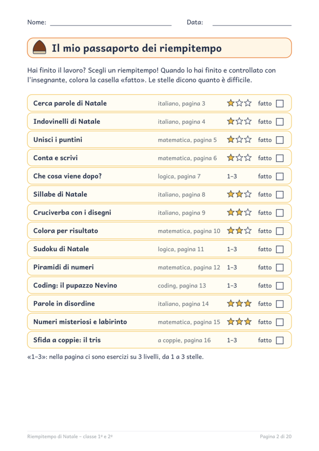 Riempitempo di Natale classe prima e seconda: 14 giochi