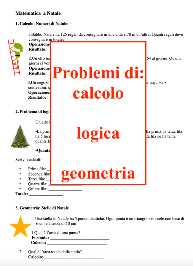 Matematica a Natale; compiti a casa o esercitazioni in classe III/V