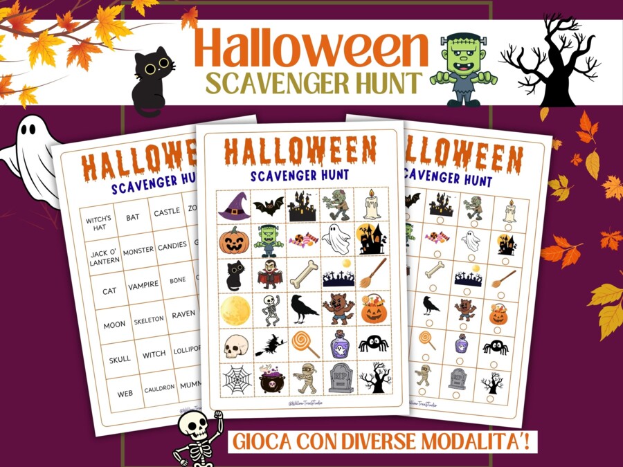 Caccia al Tesoro di Halloween in INGLESE: Movimento, Lessico e Lettura | Scuola Infanzia e Primaria (PDF A4)  - Scavenger Hunt - English vocabulary - gioco  pronto da stampare