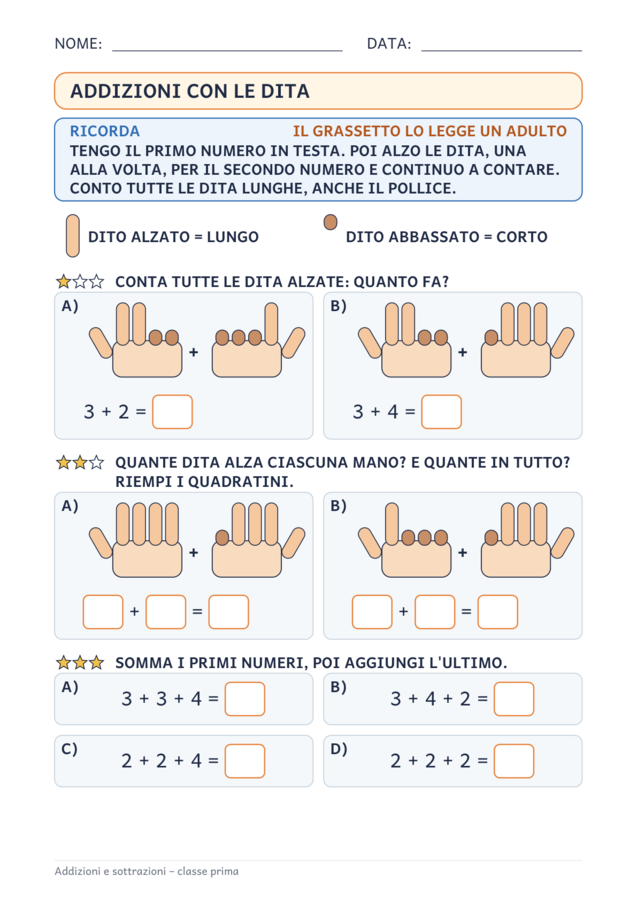 Addizioni e sottrazioni classe prima: entro il 20