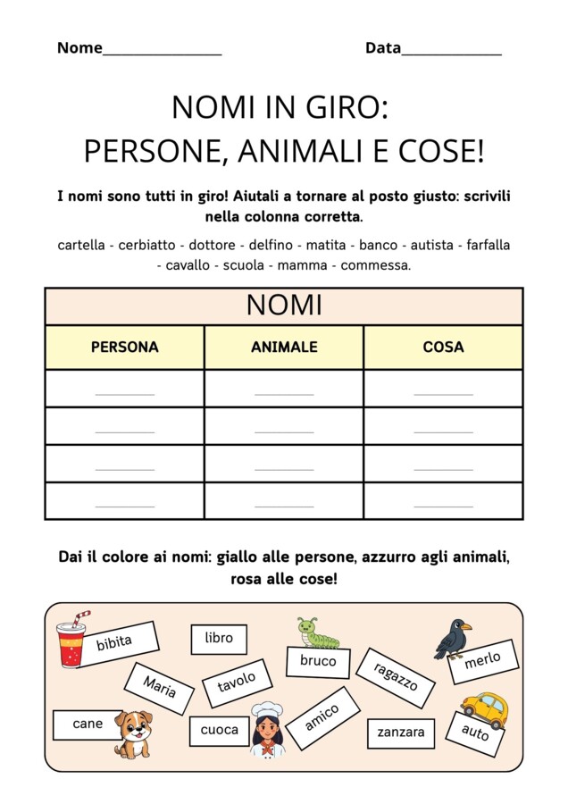 Il Grande Kit del Nome - 9 Schede Didattiche Operative a Colori - Scuola Primaria