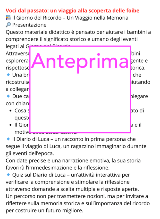 Voci dal passato: un viaggio alla scoperta delle foibe; un percorso di scoperta tra carte e pagine di diario; classi 4-5