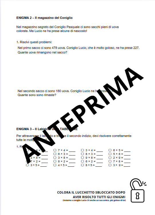 INVESTIGATORI MATEMATICI - COMPITI DELLE VACANZE DI PASQUA- CL.3