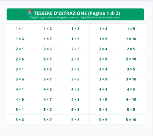 Bingo delle Tabelline (1-10) |- Gioco didattico da stampare - 20 cartelle + 100 tessere