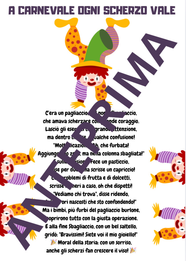 Scherzi matematici con il pagliaccio sbagliaccio/ CARNEVALE CLASSE QUARTA