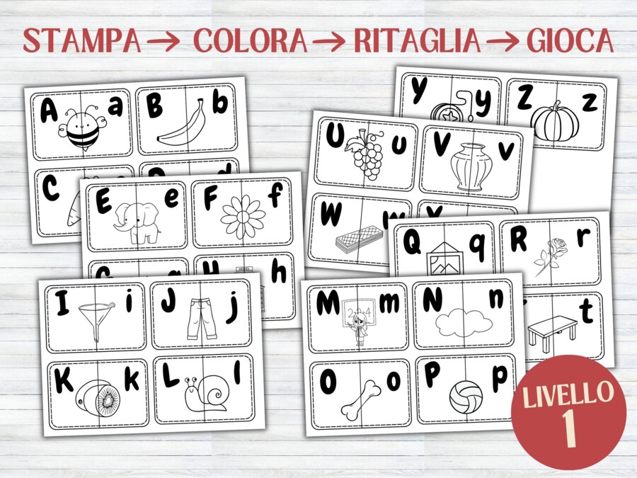 Presentazione Alfabeto Maiuscolo e Minuscolo | Gioco puzzle  Autocorrettivo d'Abbinamento e Incastro | Passaggio allo Stampato Minuscolo | Infanzia, 1ª Primaria e Sostegno (PDF Stampabile)