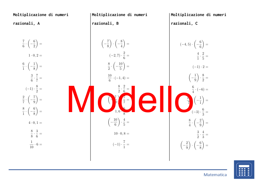 Moltiplicazione di numeri razionali | matematica | 26 colonne