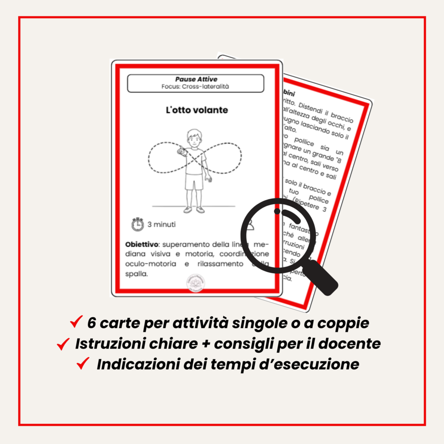 Pause Attive in Classe: Modulo Cross-Lateralità (Rosso) - 6 Carte Stampabili
