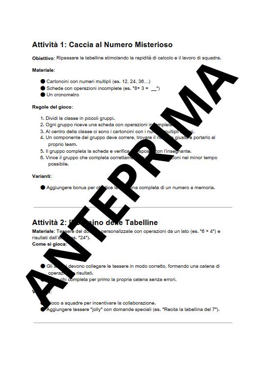 TABELLINE IN GIOCO