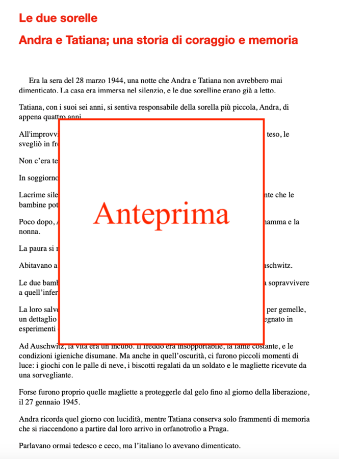 Storie di ieri e di oggi;Andra e Tatiana la memoria e i diritti umani un percorso multidisciplinare classi III/V