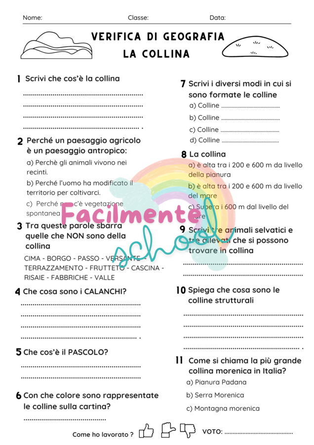 Verifica di geografia: la collina