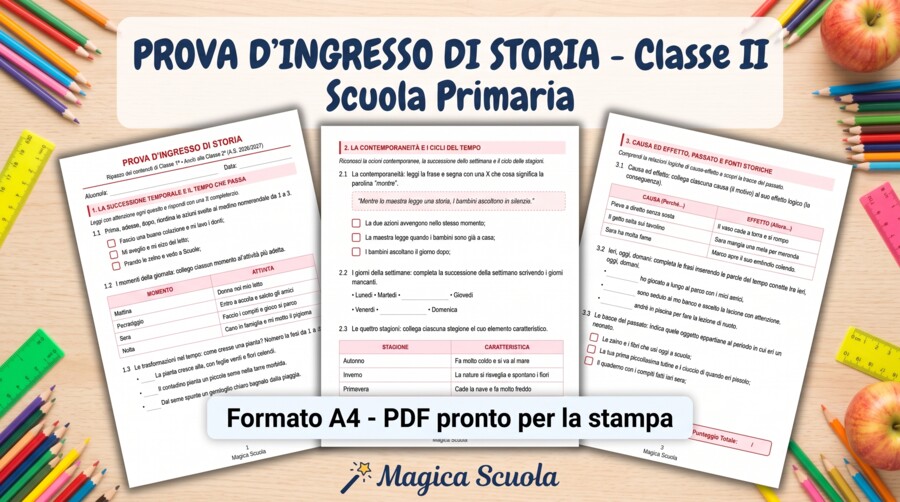 Prova d'Ingresso di Storia - Classe 2ª Primaria (PDF pronto per la stampa)