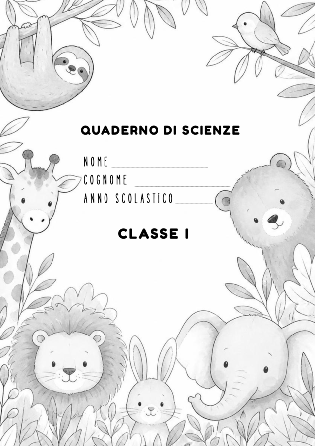 Copertina classe I TEMA ANIMALI Scuola Primaria