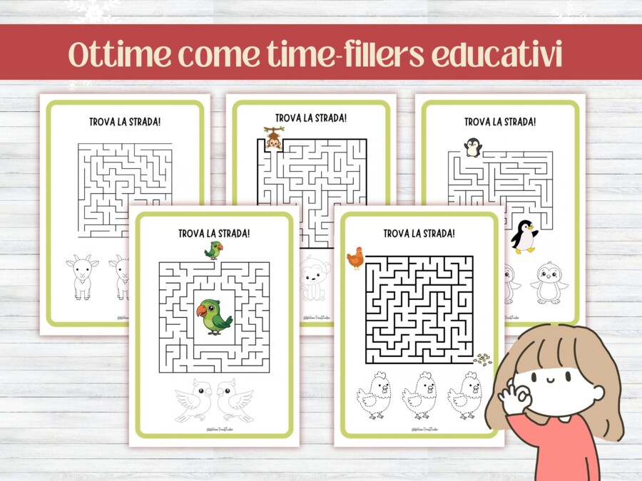 10 Schede Labirinti e Grafomotricità con Animali da Ricalcare | Attività di Attenzione, Pianificazione Visiva e Motricità Fine | Scuola Infanzia ed Elementare (4-6 anni) | PDF Stampabile No Prep - time fillers - attività riempitempo - early finishers