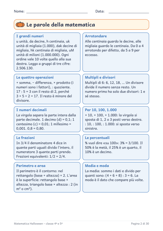 Matematica Halloween classe quarta e quinta: 20 schede