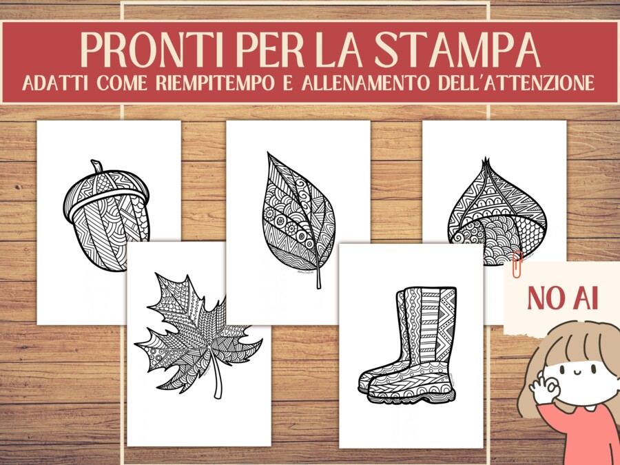 5 Mandala e Zentangle Autunnali Disegnati a Mano (NO AI) | Disegni Antistress da Colorare per la Classe | Arte e Immagine | Scuola Primaria e Secondaria (PDF) - riempitempo creativo - creatività e autoregolazione