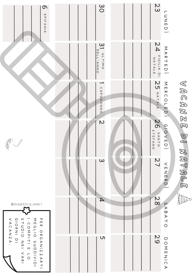Planning compiti vacanze di Natale
