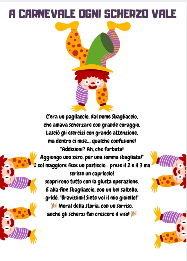 Matematica con il pagliaccio Sbagliaccio/ Carnevale in classe seconda