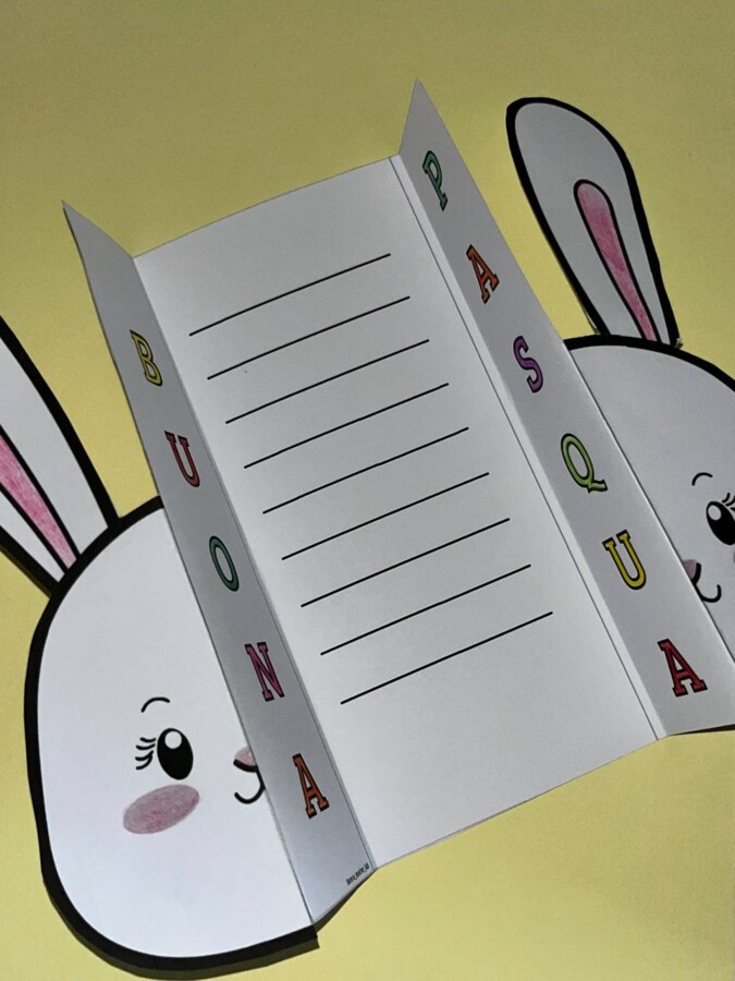 Biglietto coniglio apribile – Lavoretto Pasqua stampabile