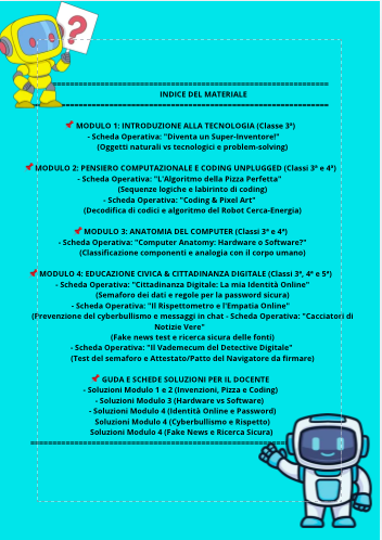 Kit Completo Tecnologia & Cittadinanza Digitale | Schede Operative, Coding Unplugged e Soluzioni (Classe 3ª Primaria)
