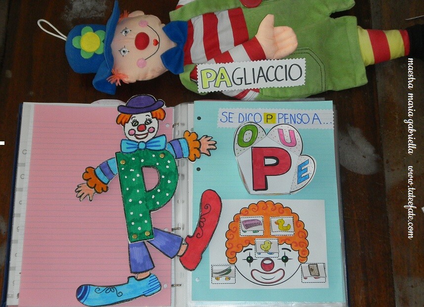 Lettera P creativa con Pecora e Pagliaccio